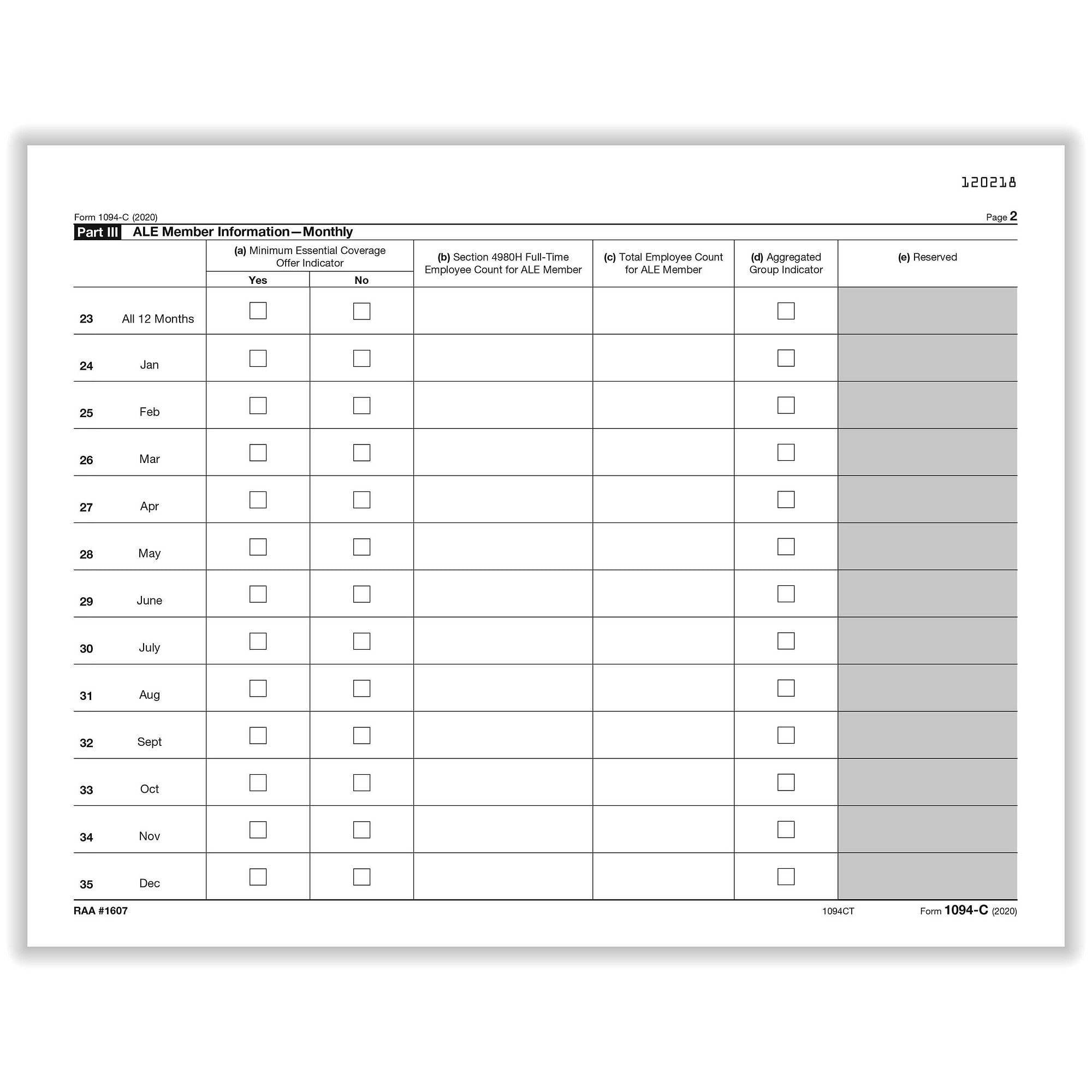 1094 C Transmittal Of Employer Provided Health Insurance 1095c Coverage Info Returns 3 Sheets Form 100 Forms Pack