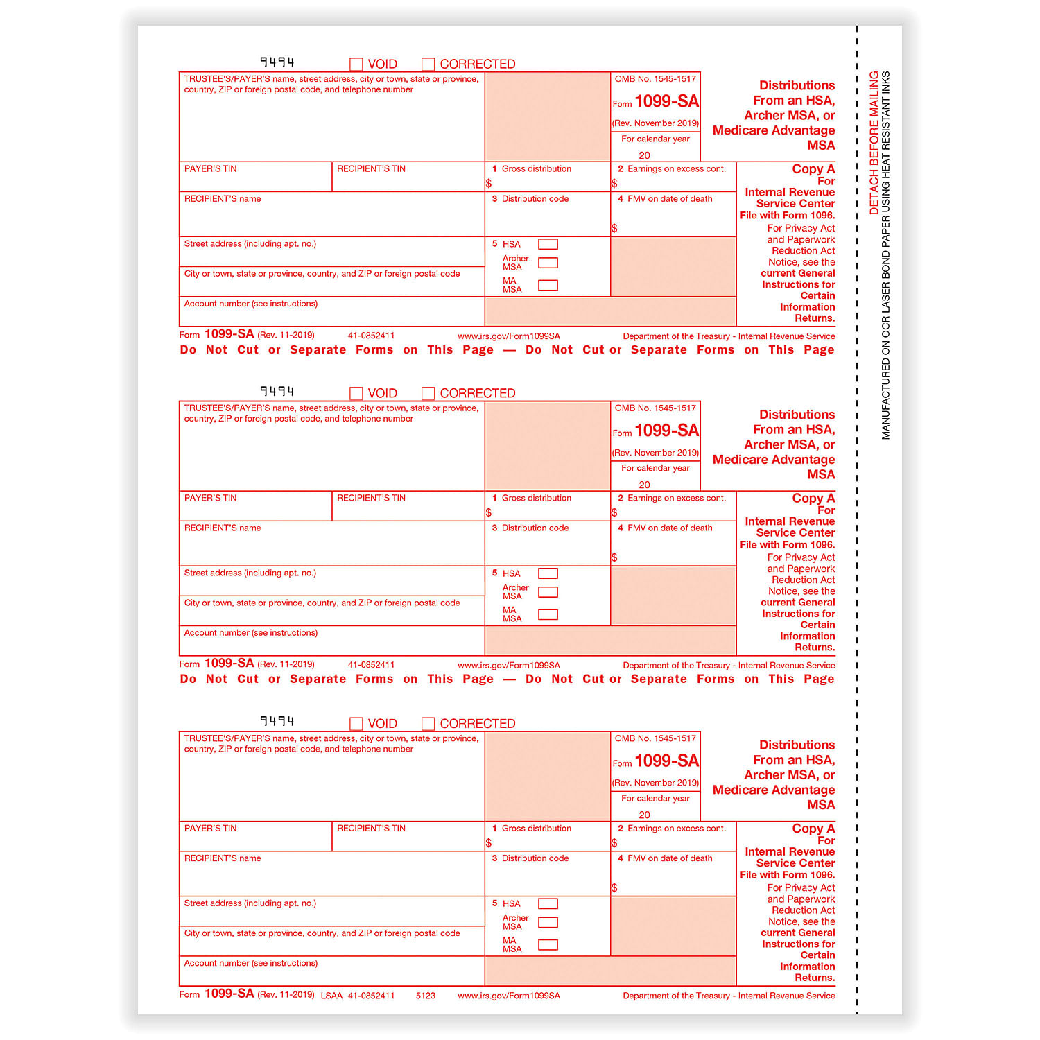 1099-SA Distribution From a HSA, Archer MSA or Medicare Advantage MSA ...