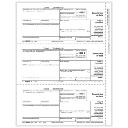 1099 C Cancellation Of Debt Creditor Or State Copy C Cut Sheet 500 Forms Pack 1099 C Cancellation Of Debt Creditor Or State Copy C Cut Sheet 500 Forms Pack
