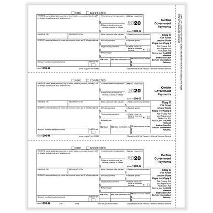 1099-G Certain Government Payer or State Copy C Cut Sheet ...