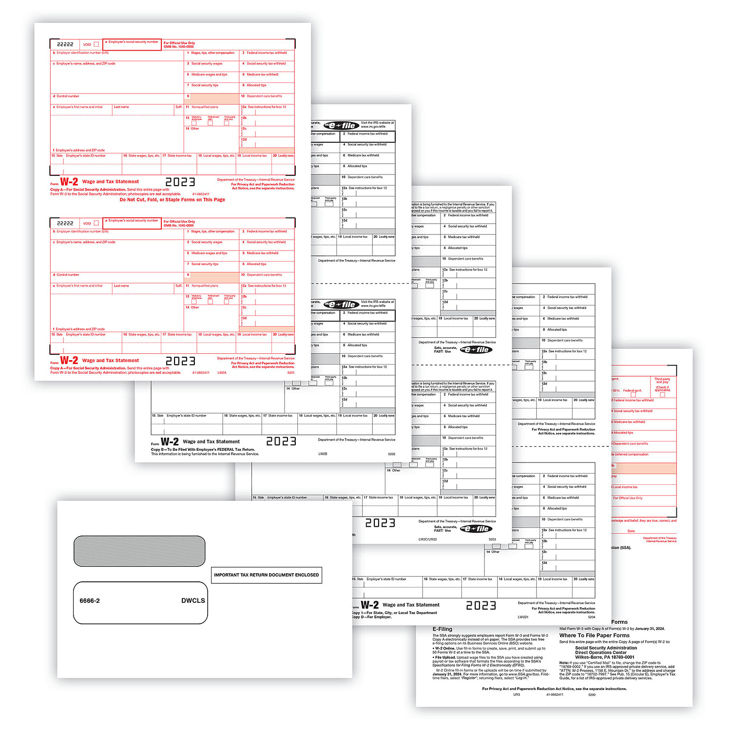 Tangible Values W-2 Laser Forms Kit with Envelopes for 50 Employees 6-Part 2018 