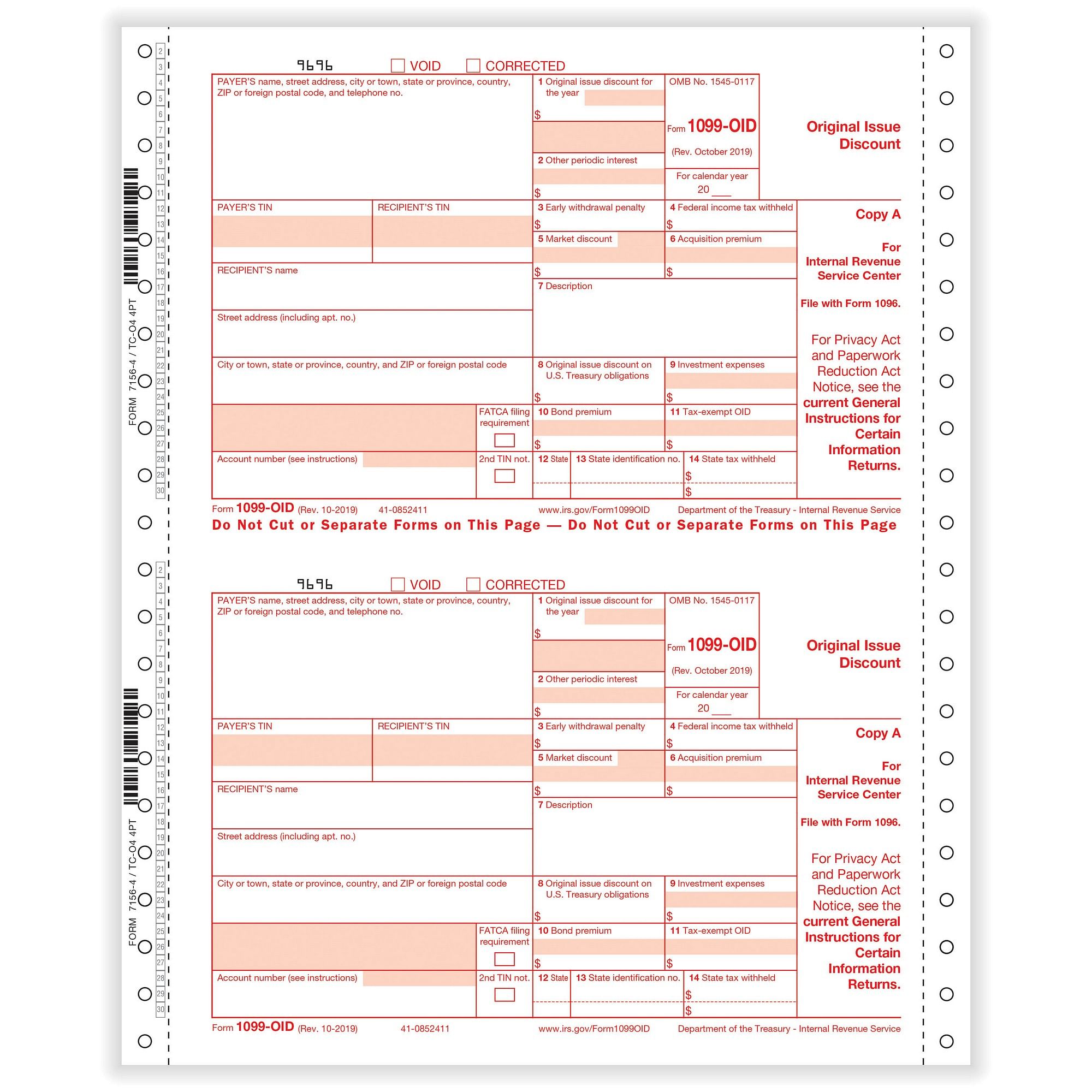 1099-OID Original Issue 4-part 1-wide Carbonless (200 Forms/Pack)