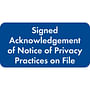 HIPAA Labels, Signed Acknowledgement of Notice of Privacy Practices on File - Blue 2" X 1" (Roll of 500)