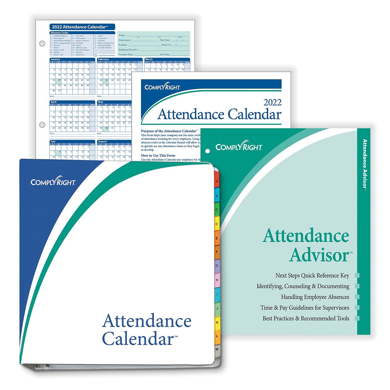 ComplyRight 2022 Attendance Calendar Kit, White, Pack of 50