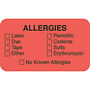 Allergy Warning Labels, Allergies - Fl Red, 1-1/2" X 7/8" (Roll of 250)