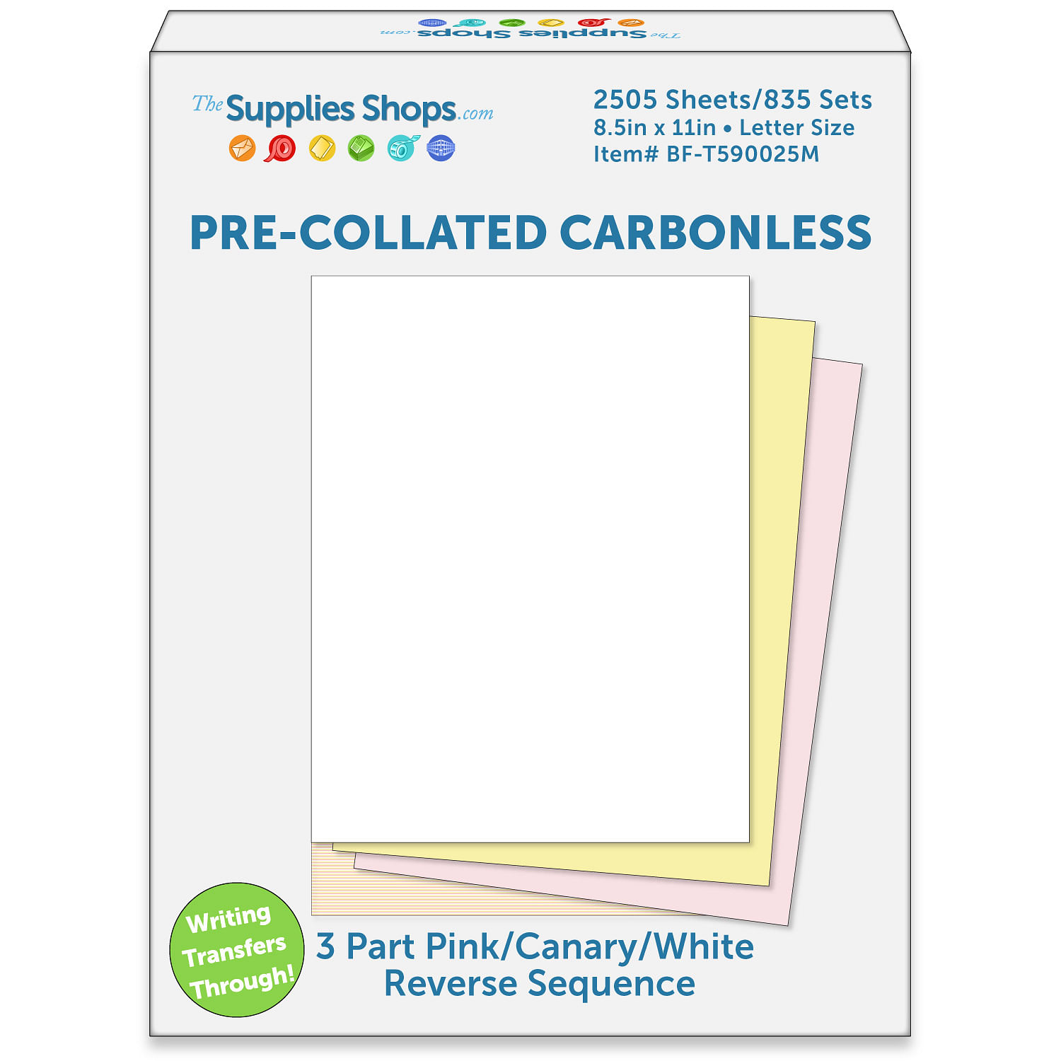 8.5 x 11 16602 1 Excel One Carbonless 3-Part Reverse Paper 167 Sets - One Bright White/Canary Yellow/Pink Ream