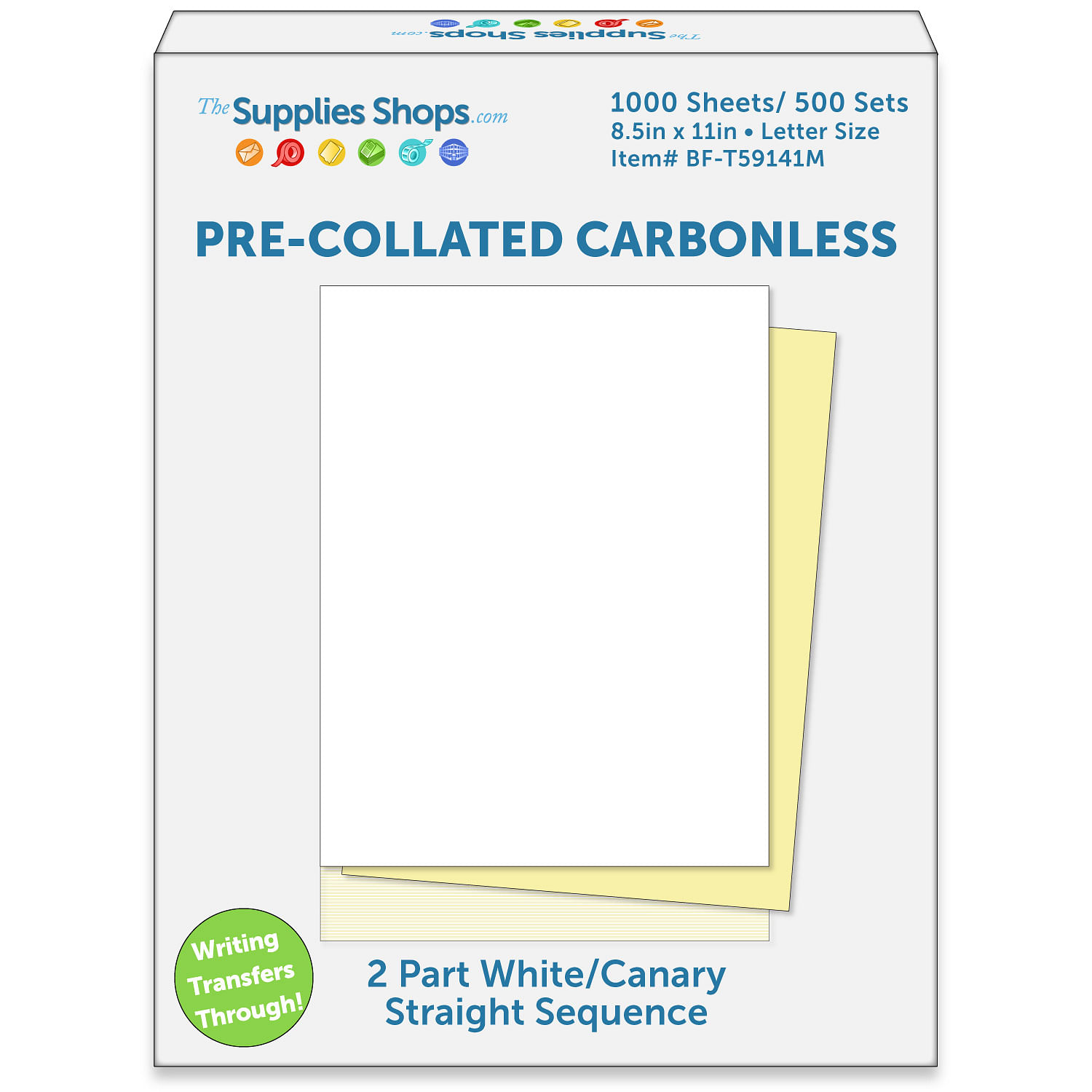 2-Part Straight Sequence White Canary Pre-Collated Carbonless Paper  (Carton of 1000 Sheets)