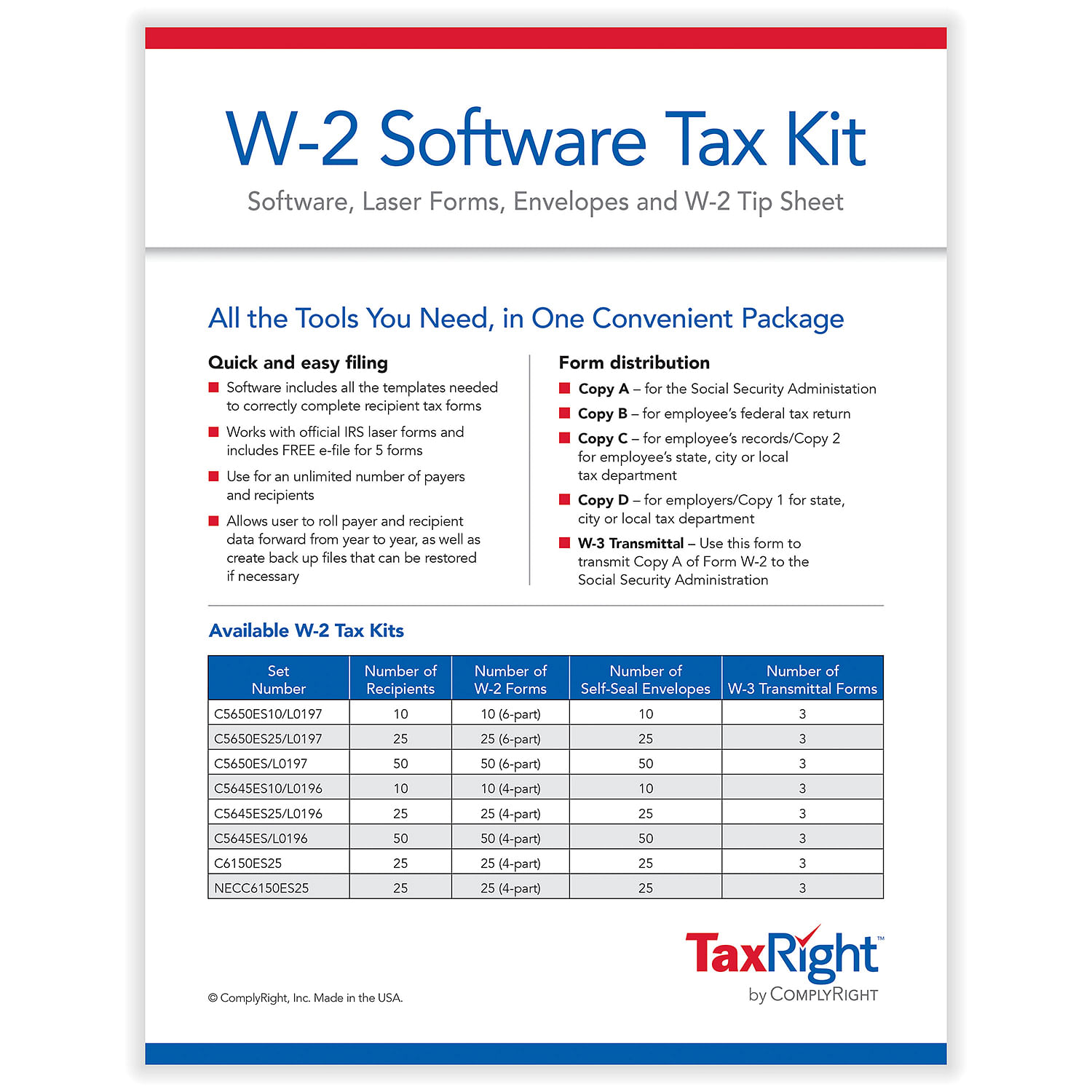 4Part W2 Kits with TaxRight Software (10 Employees)