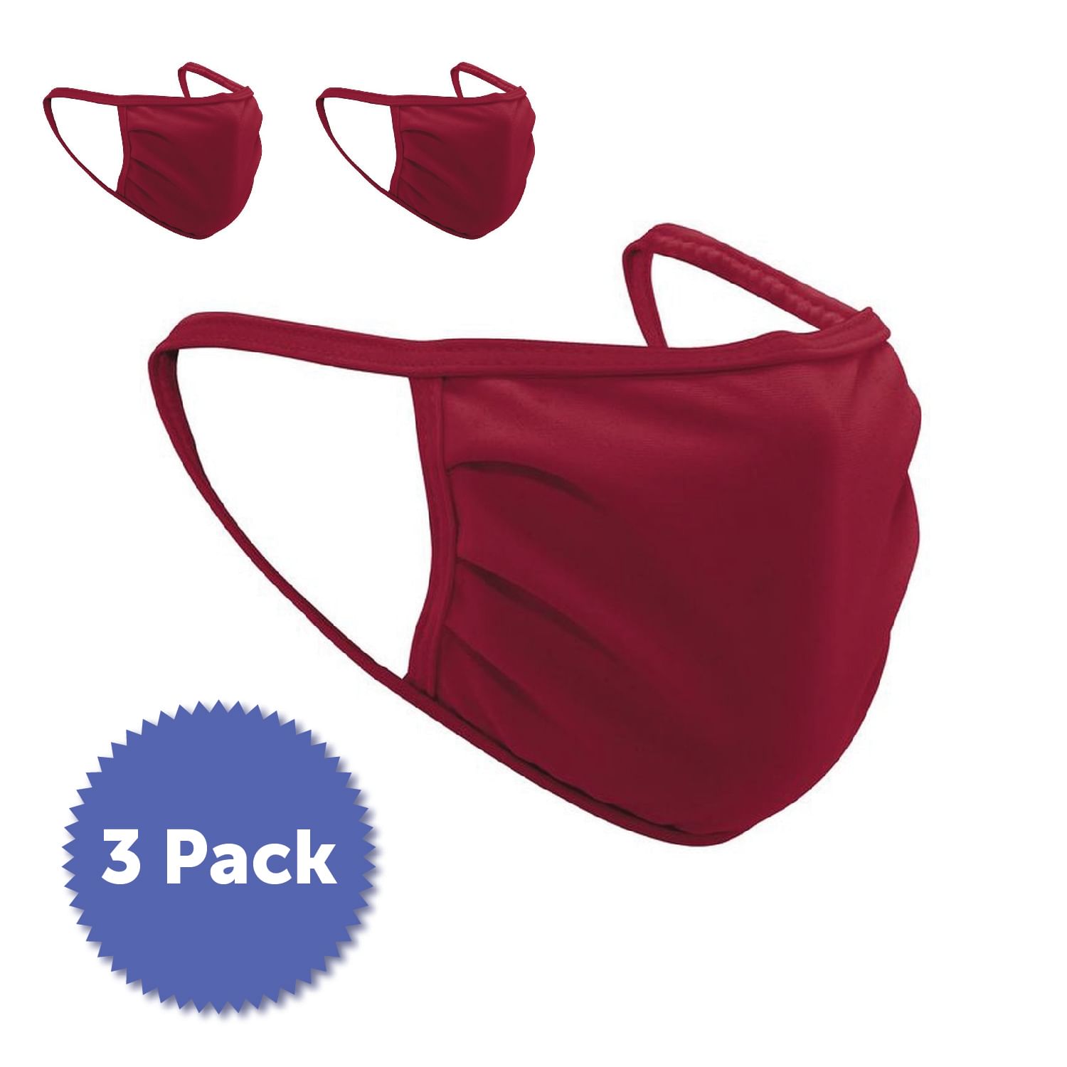 3Ply Cloth Face Mask, Cardinal Red, Polyester Fabric & Poly Spandex