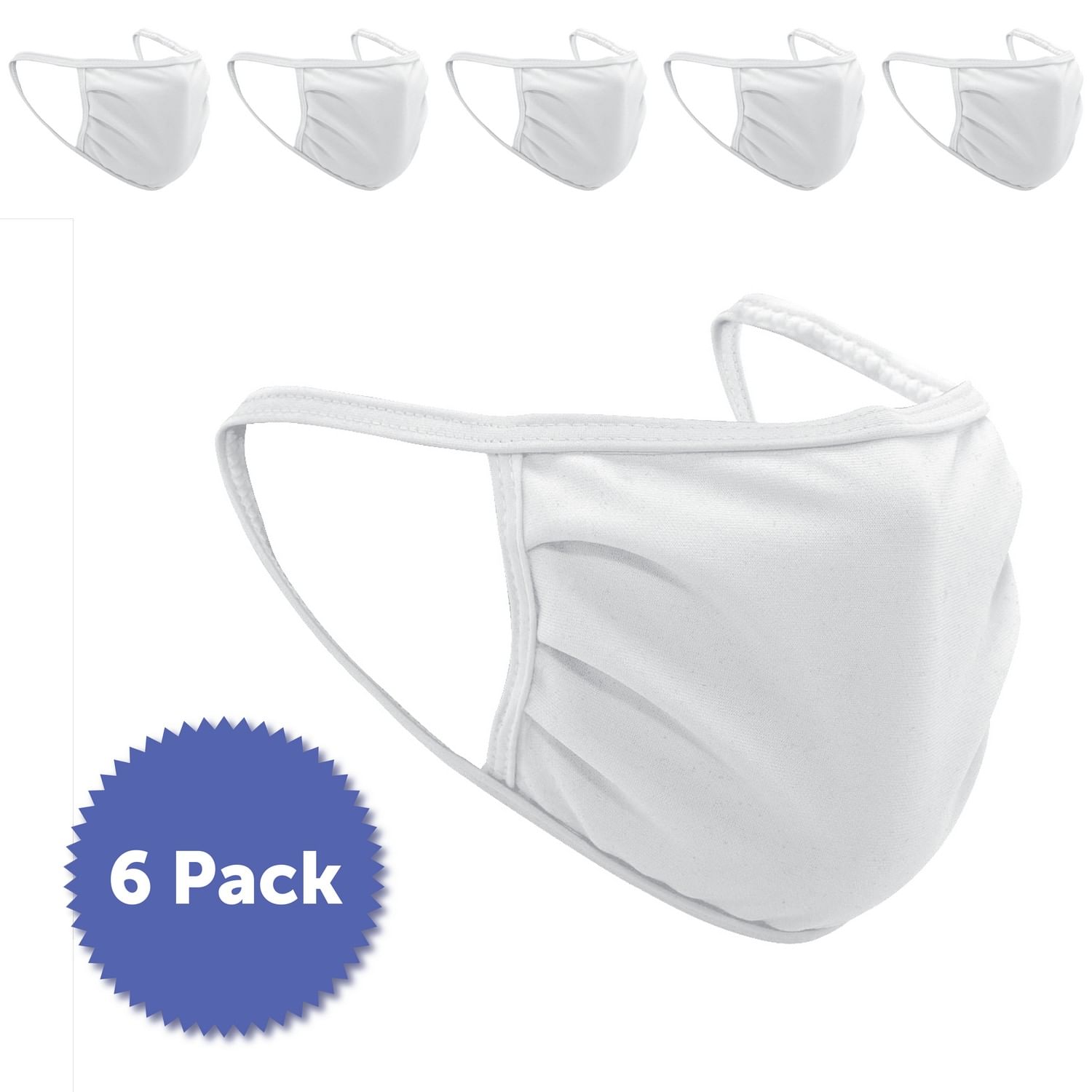 3Ply Cloth Face Mask, White, Polyester Fabric & Poly Spandex Binding