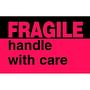 3" x 5" Black/Fluorescent Red Fragile Handle With Care Labels (500 per Roll)