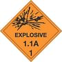 4" x 4" Explosive 1.1A D.O.T. Class 1 Hazard Labels (500 per Roll)