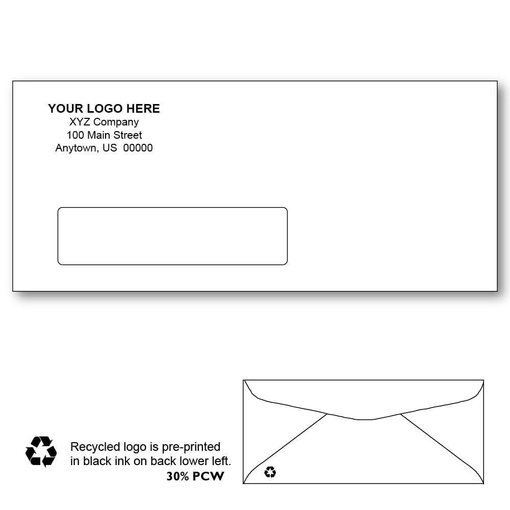 Custom Printed 10 Window Envelopes, Recycled (Box of 500)
