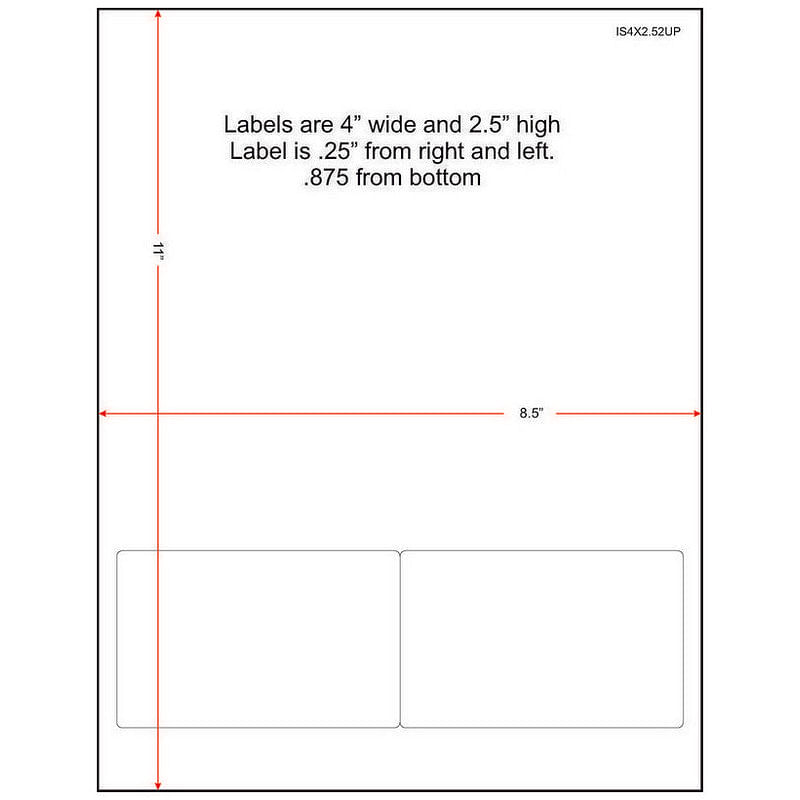 4" x 21/2" (4" x 2.5") Integrated Laser Label Form Sheets, 2 Up Labels