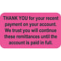 Billing Labels, Thank you Payment, Fluorescent Pink, 1-1/2" x 7/8", (Roll of 250)