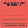 Allergy Warning Labels, ALLERGIES / DRUG REACTIONS - Fl Red 2" X 2" (Roll of 250)