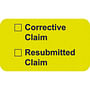 Insurance Labels, Corrective Claim __ Resubmitted Claim__, Fluorescent Chartreuse, 1-1/2" x 7/8" (Roll of 250)