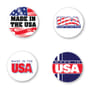 2" Diameter "Made In The USA" Circle Labels with four different designs (250 Per Roll)