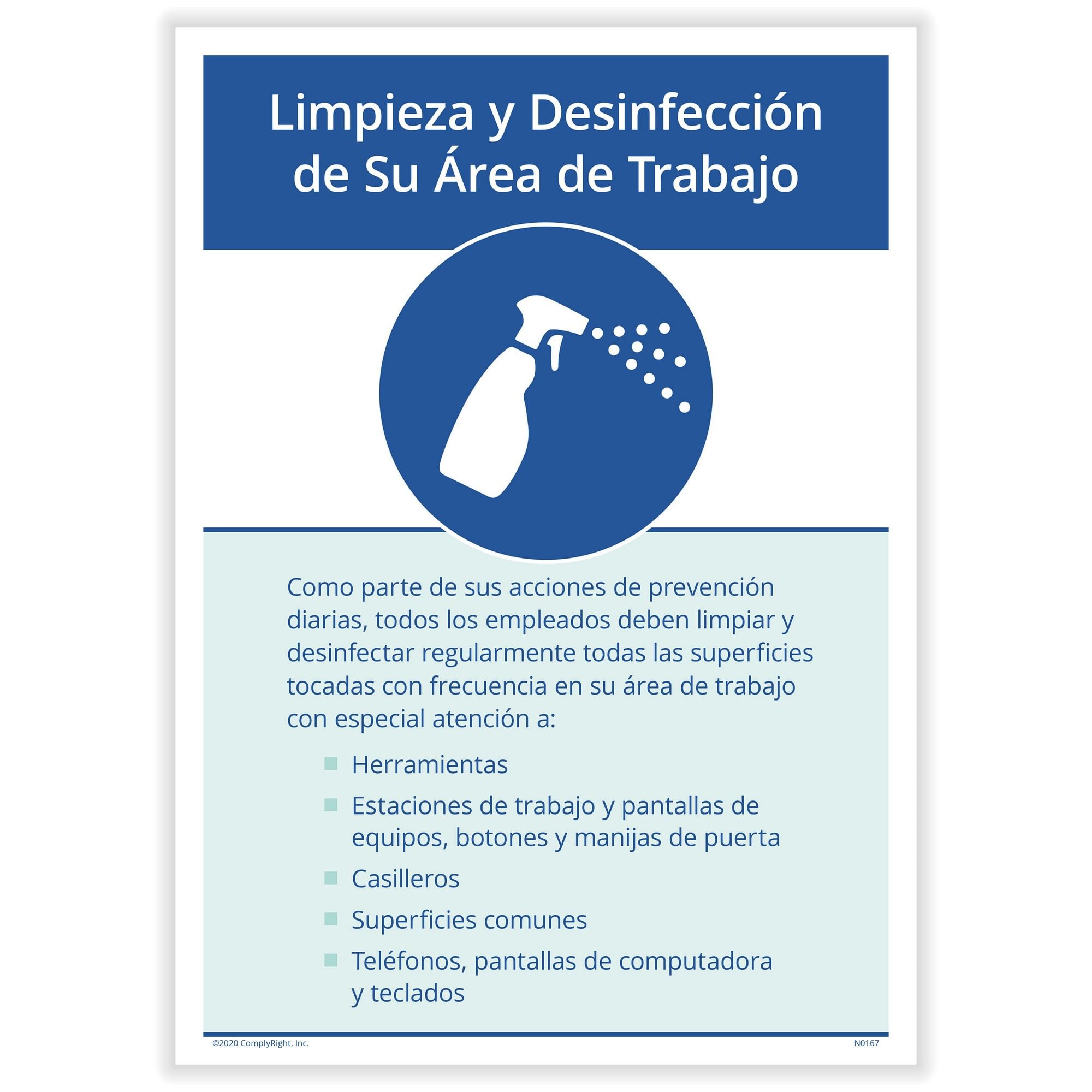 Clean and Disinfect Your Work Area Poster for Employees, Spanish, 10" x
