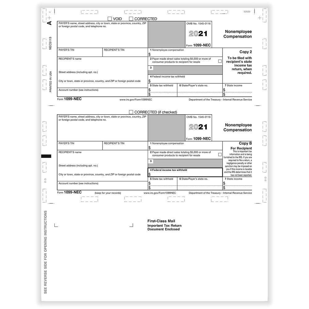 1099 Nec Non Employee Compensation 2 Up Horizontal Copy B And 2 11 Z Fold 500 Formsctn 1241