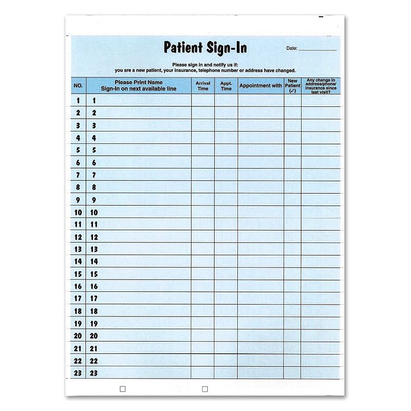 Blue Confidential Patient Sign In Label Forms 8 1 2 X 11 23 Peel Off Adhesive Sign In Lines 125 Forms Per Pack