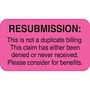 Insurance Collection Labels, RESUBMISSION - Fl Pink, 1-1/2" X 7/8" (Roll of 250)
