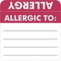 Allergy Warning Labels, ALLERGIC TO: - Red/White (Wrap Around) 2" X 2" (Roll of 250)