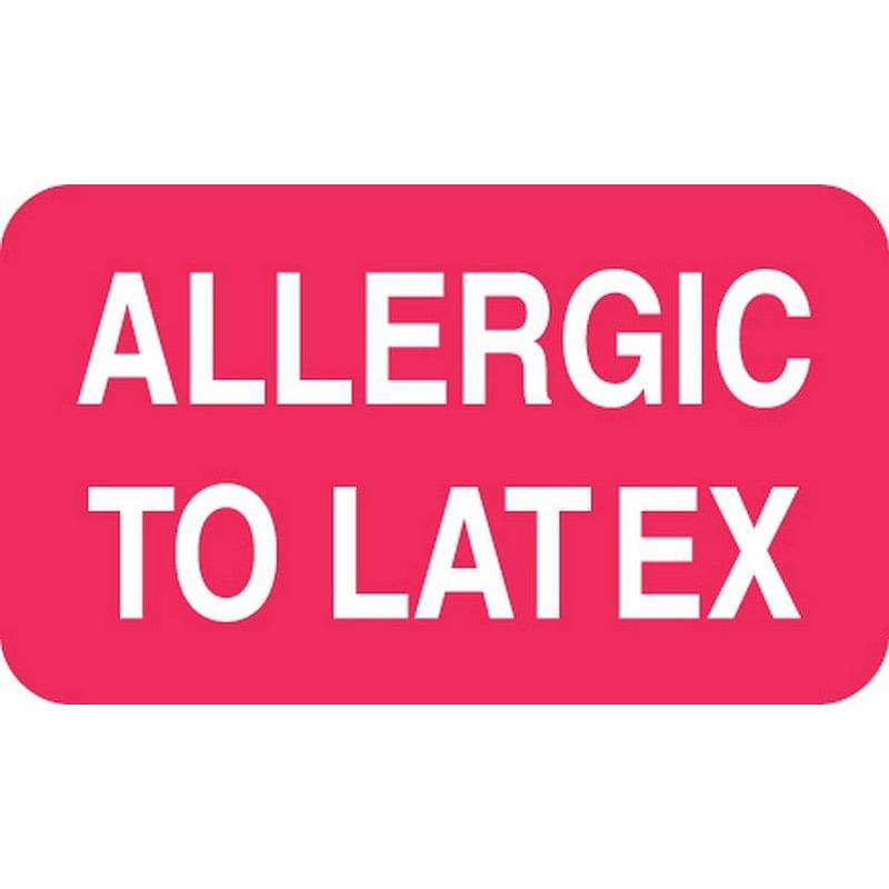 Allergy Warning Labels, ALLERGIC TO LATEX - Red, 1-1/2 X 7/8 (Roll of 250)