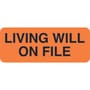Advanced Directive labels, LIVING WILL ON FILE Labels, Fluorescent Orange, 2-1/4" x 7/8", (Roll of 420)