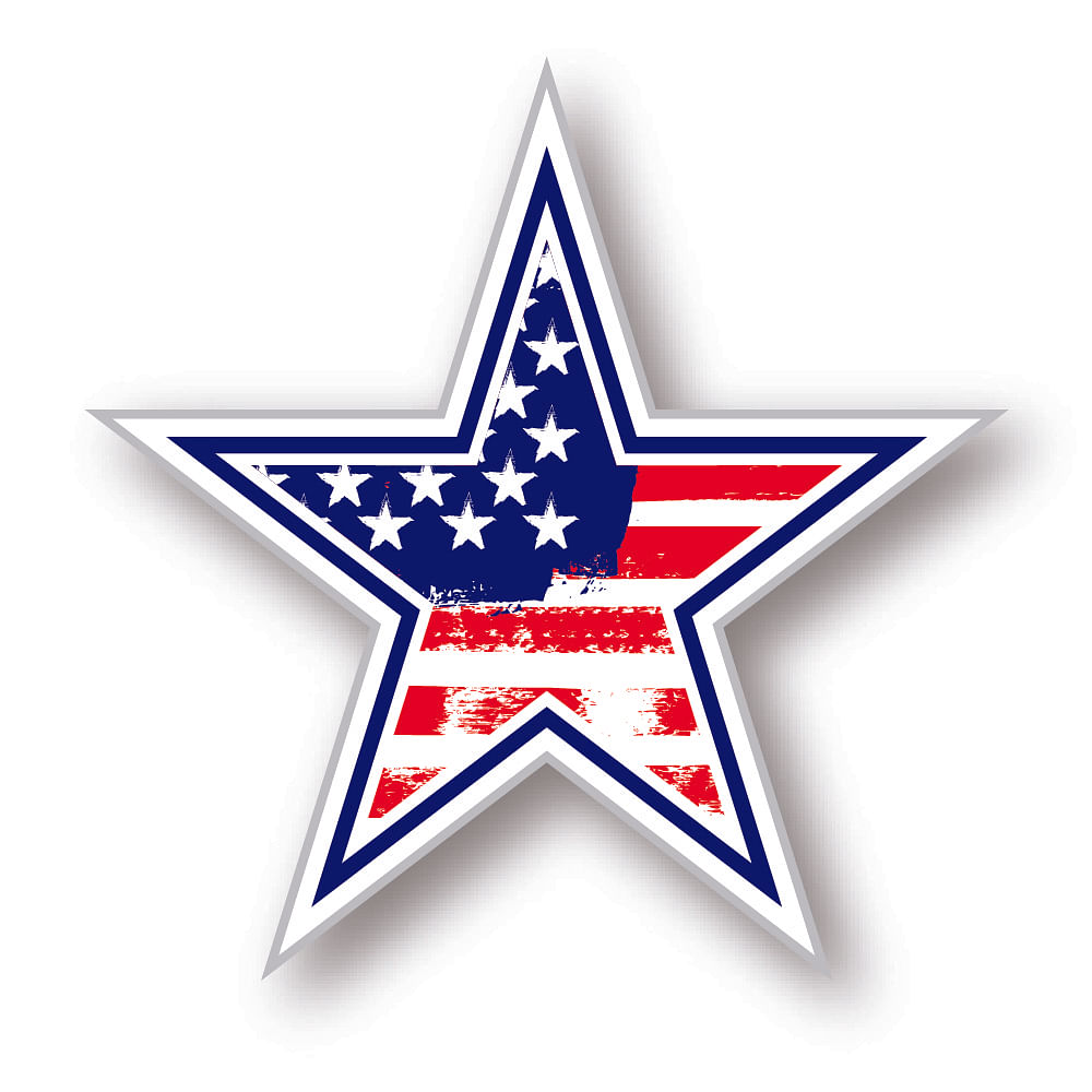 1" x 1" Star Shaped Label with USA Flag Design (250 Per Roll)