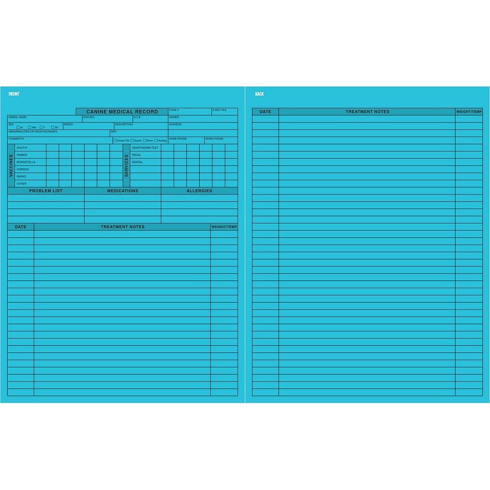 Doctor Stuff Blue 8-1/2 x 11 V-CF100 Veterinarian Forms 100lb Stock Tabbies Compatible 2 Sided Canine Medical Record 250/Pack 